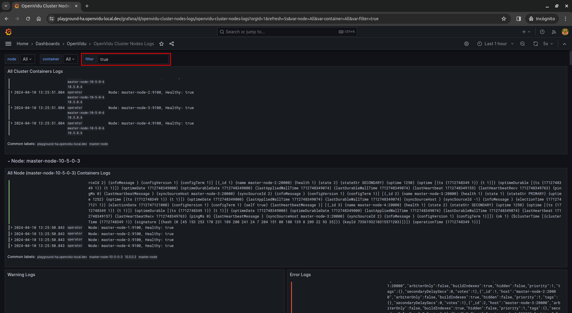 Cluter filter logs