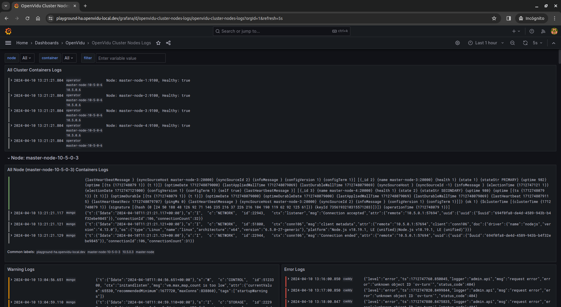 Cluster logs