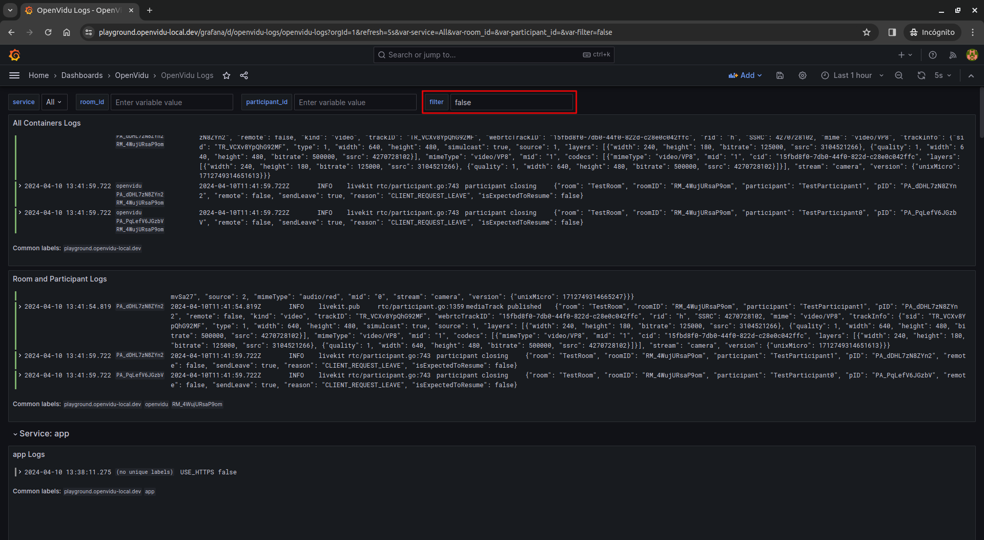 Single Node filter logs