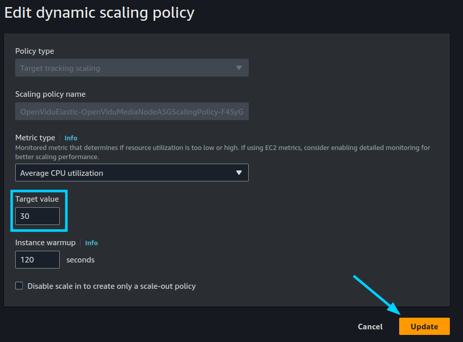 Edit Scaling Policies