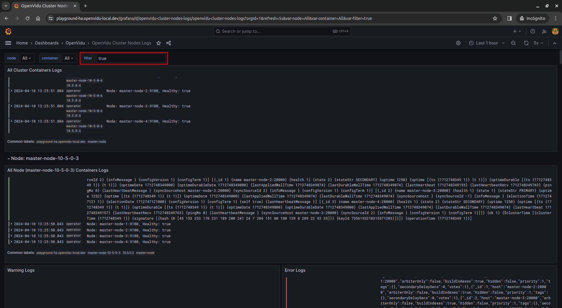 Cluter filter logs