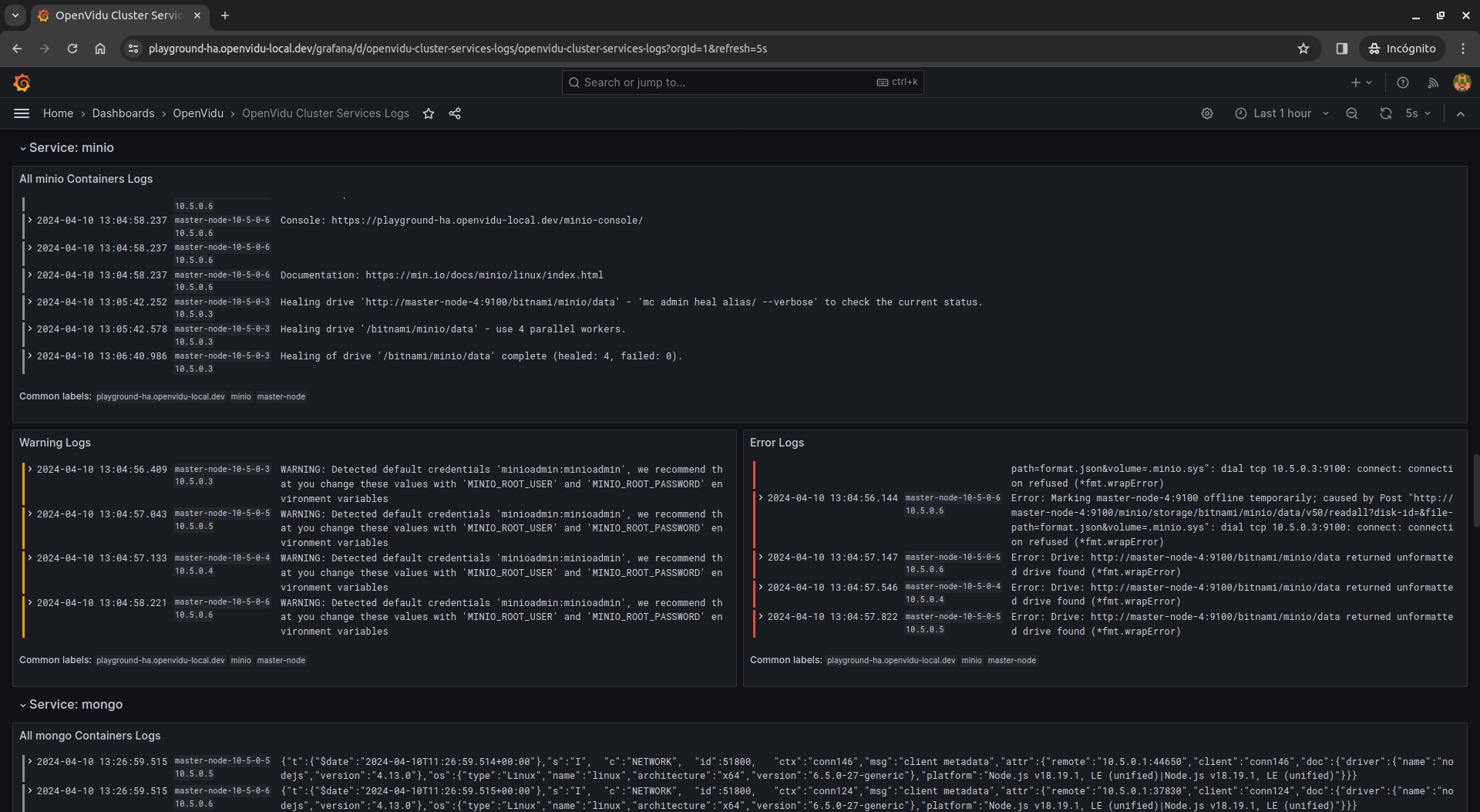Cluster service logs