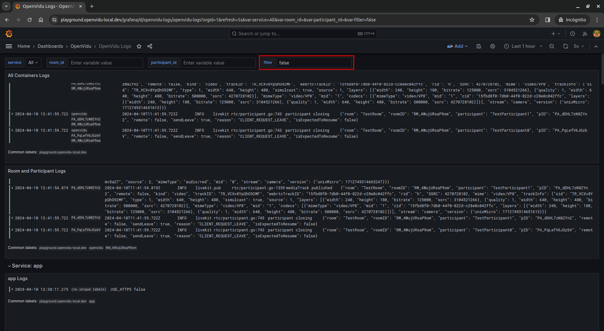 Single Node filter logs