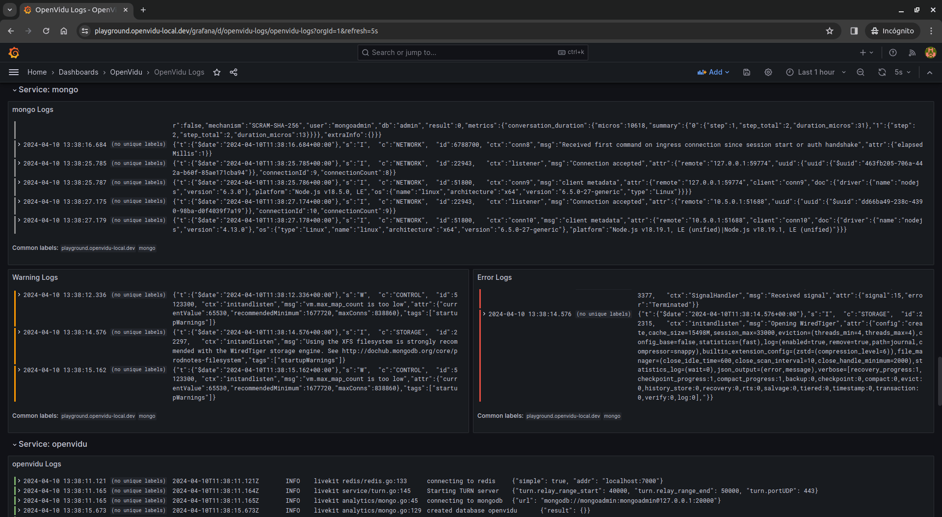 Single Node service logs