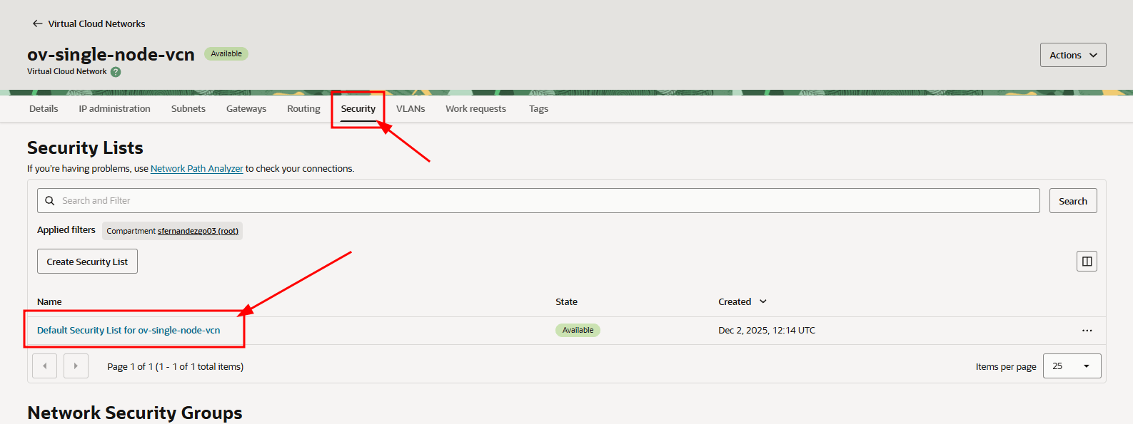 Security tab