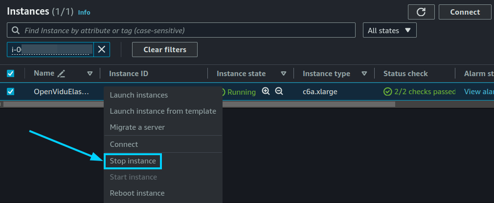 Stop instance