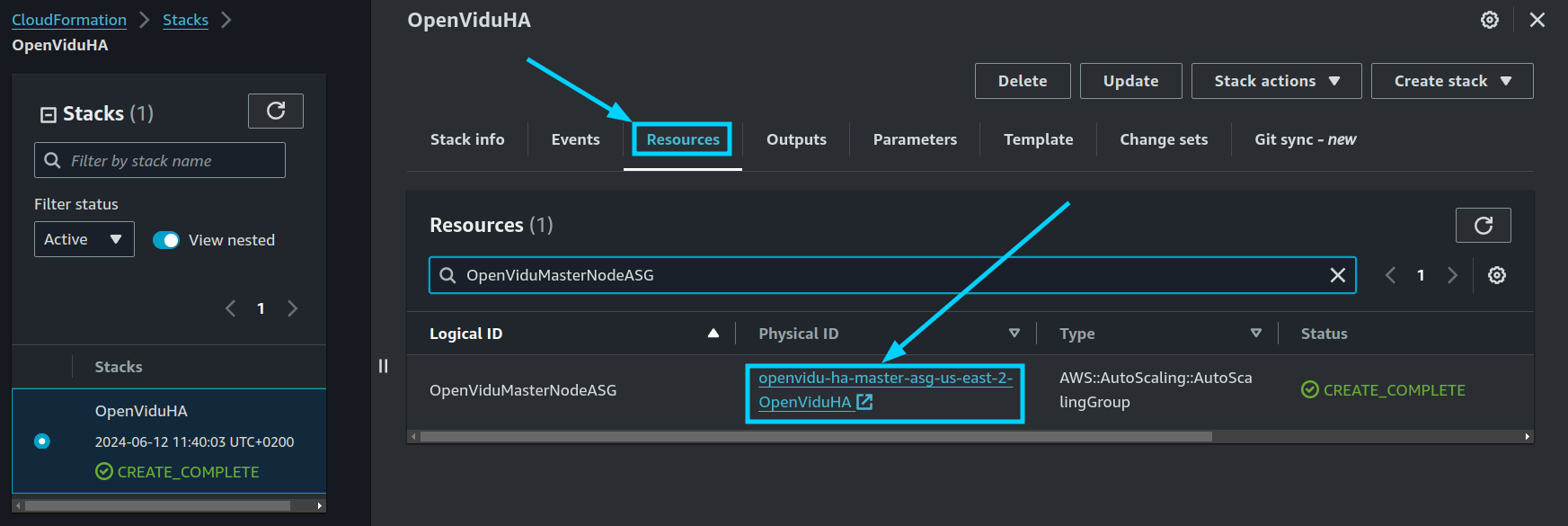 Select CloudFormation Stack