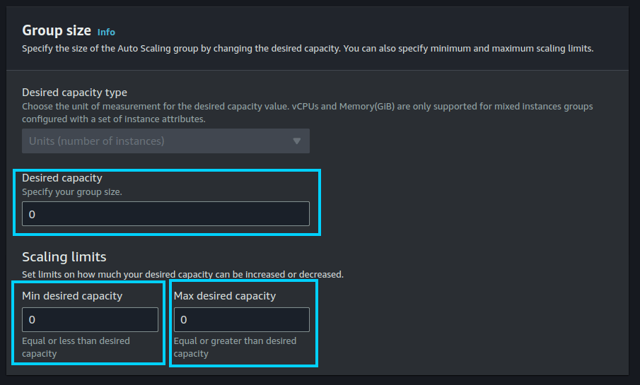 Set Desired Capacity to 0