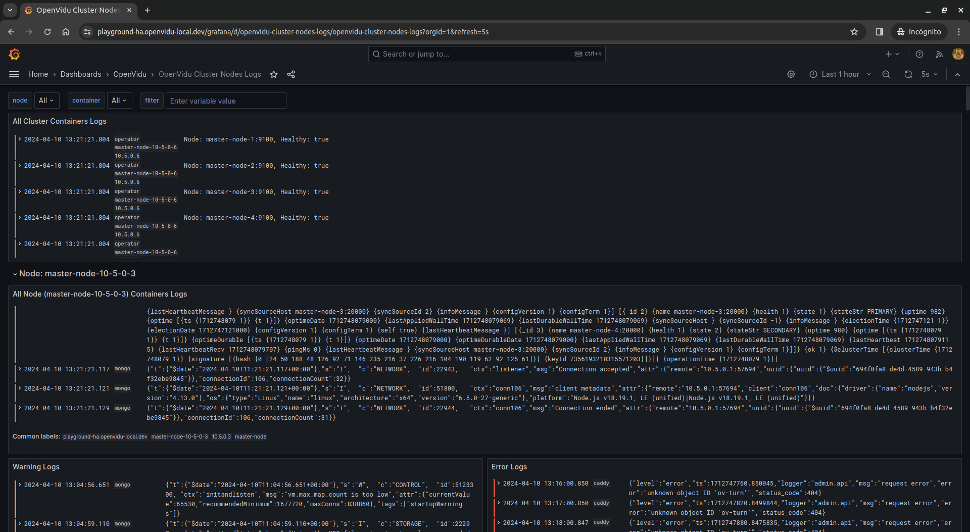Cluster logs
