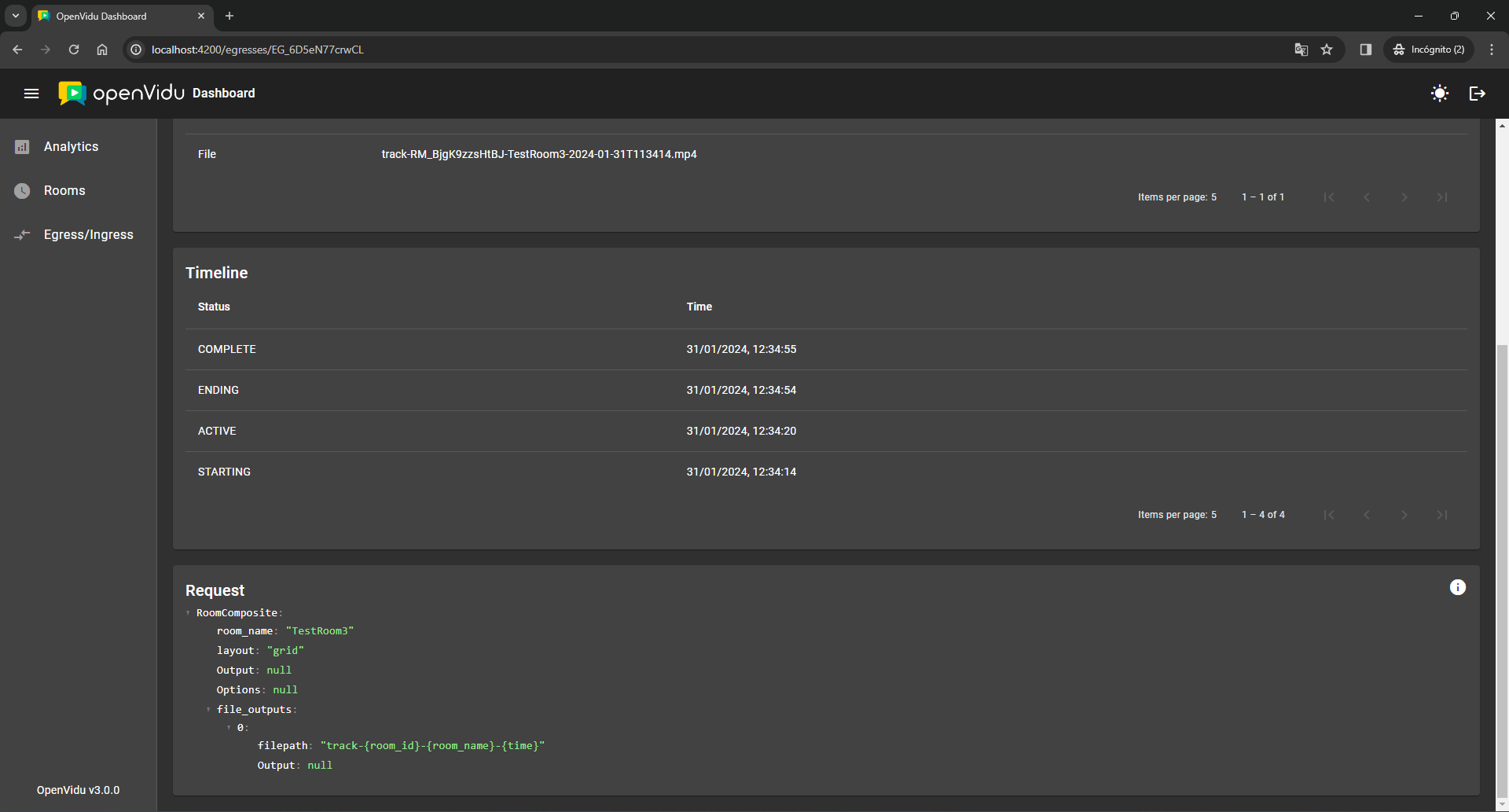 Destination and room information in the egress details page
