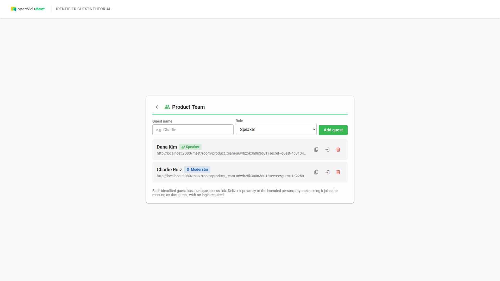 Room members page of the tutorial app