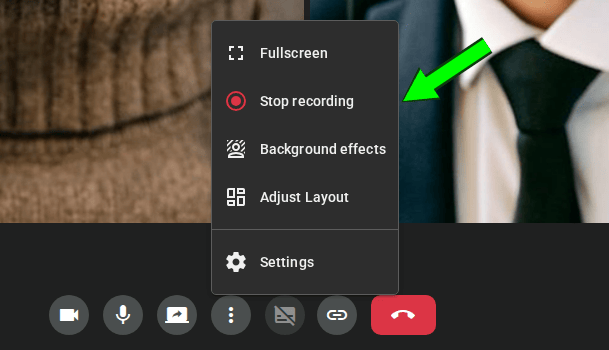 Stop recording button in the meeting toolbar