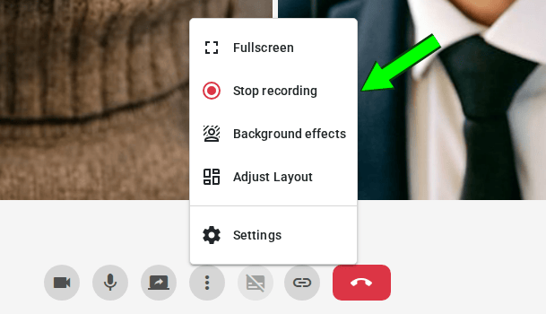 Stop recording button in the meeting toolbar