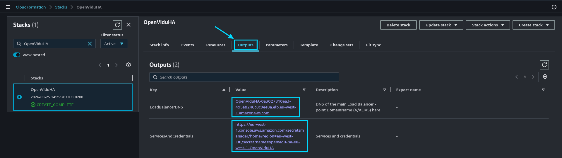 CloudFormation Outputs