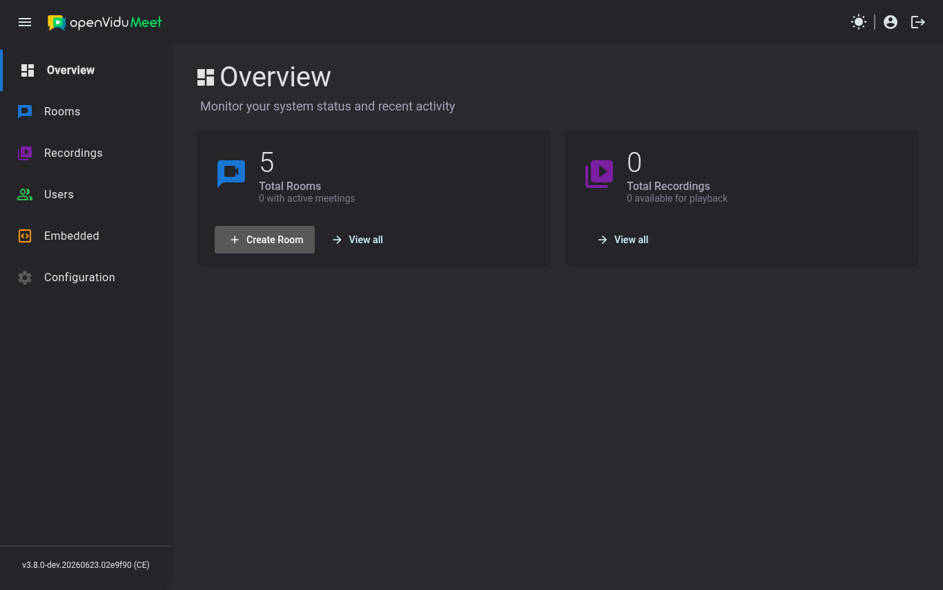 Your OpenVidu Meet dashboard