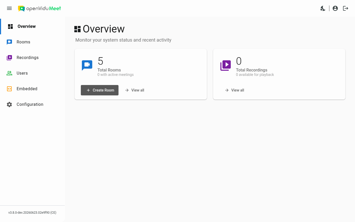 Your OpenVidu Meet dashboard