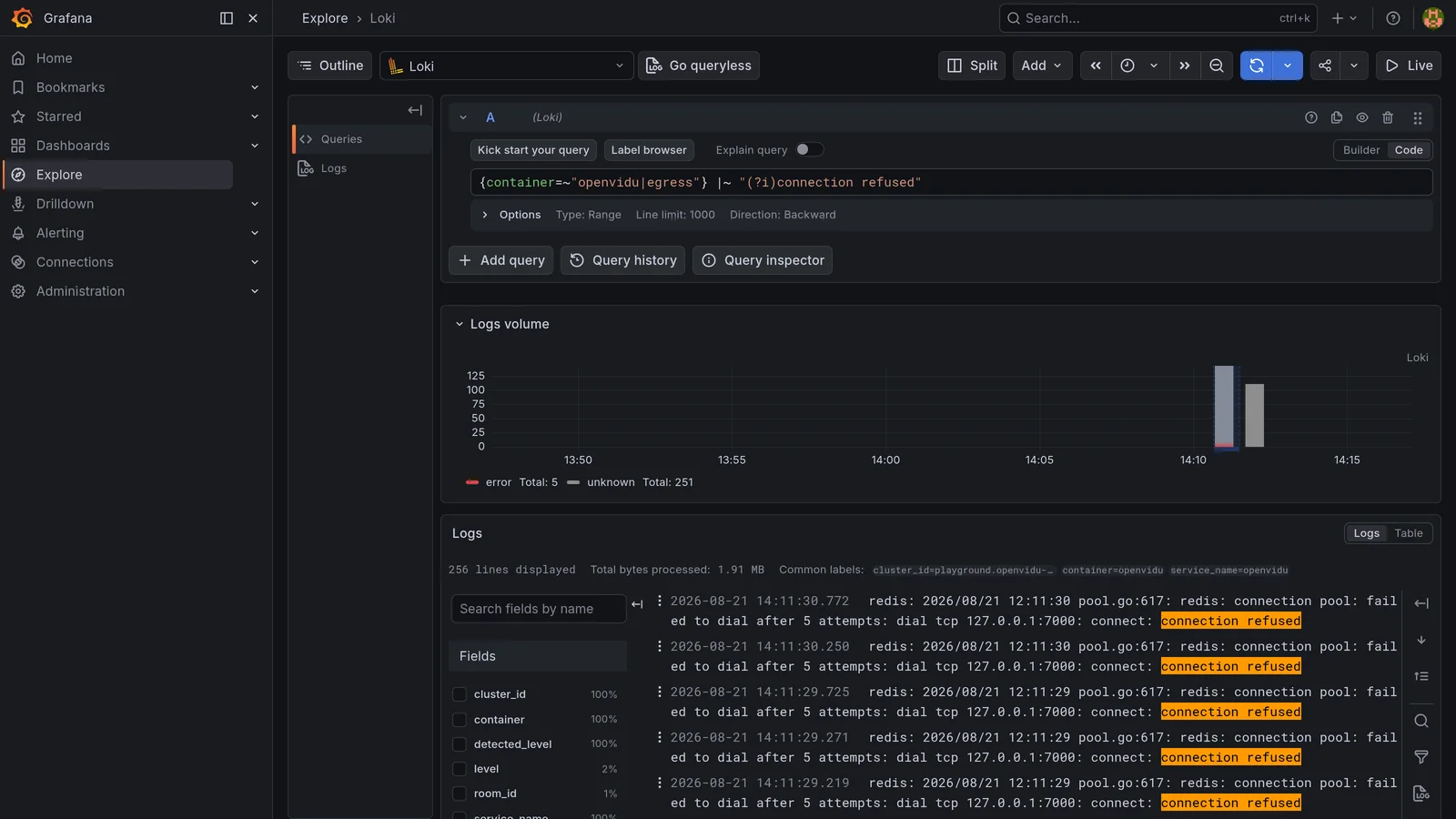 Grafana Loki logs showing every service logging connection refused on port 7000