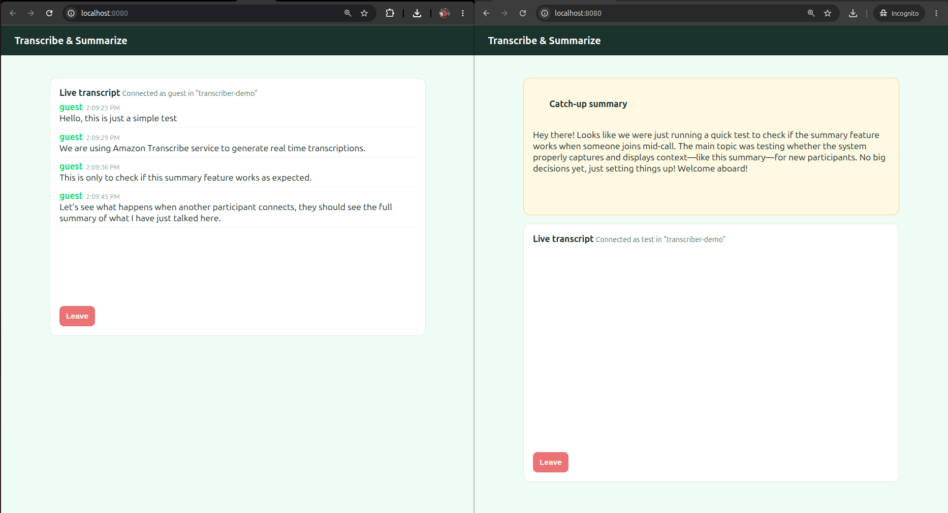 Web app screenshot