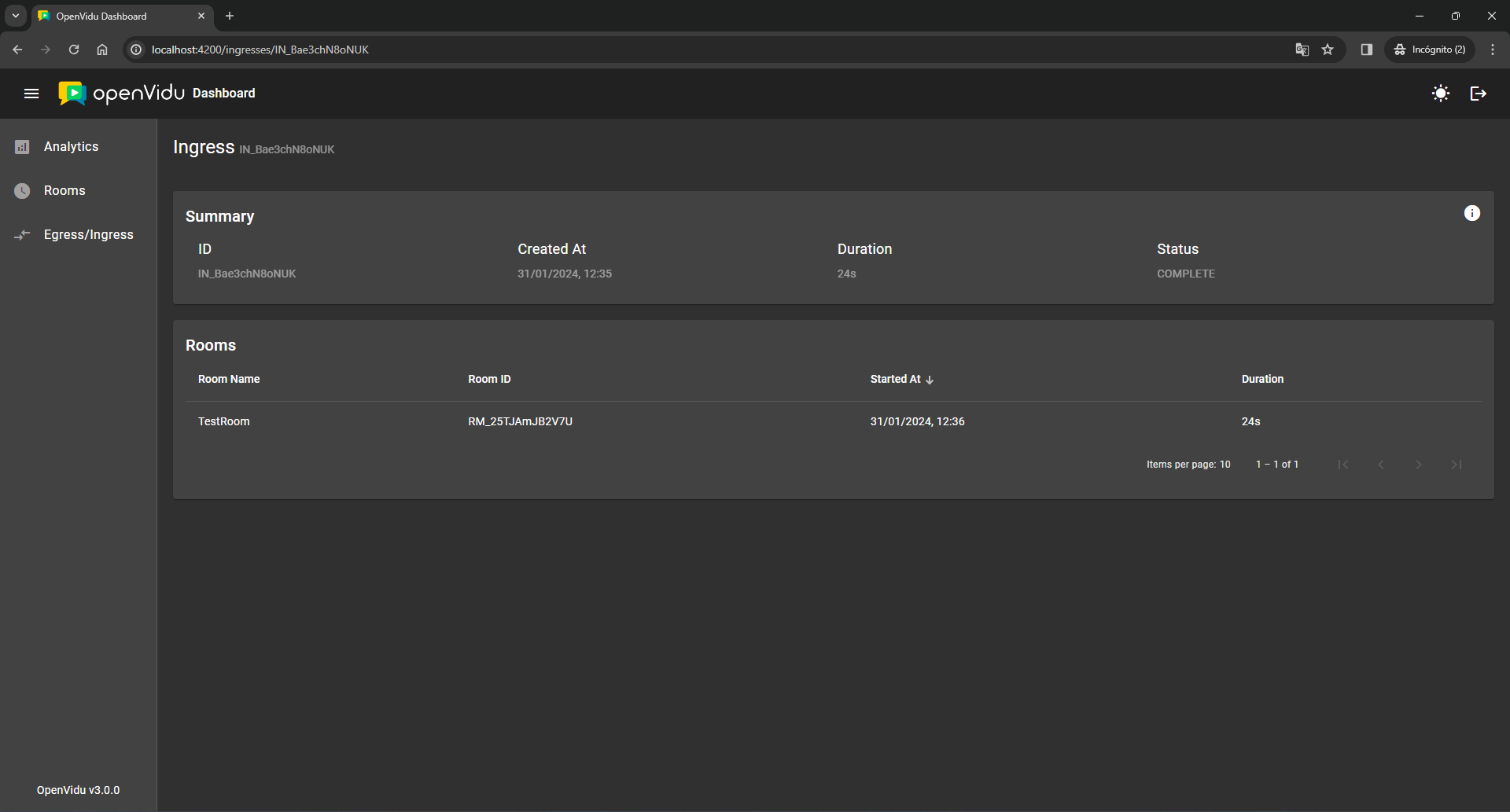 OpenVidu Dashboard ingress