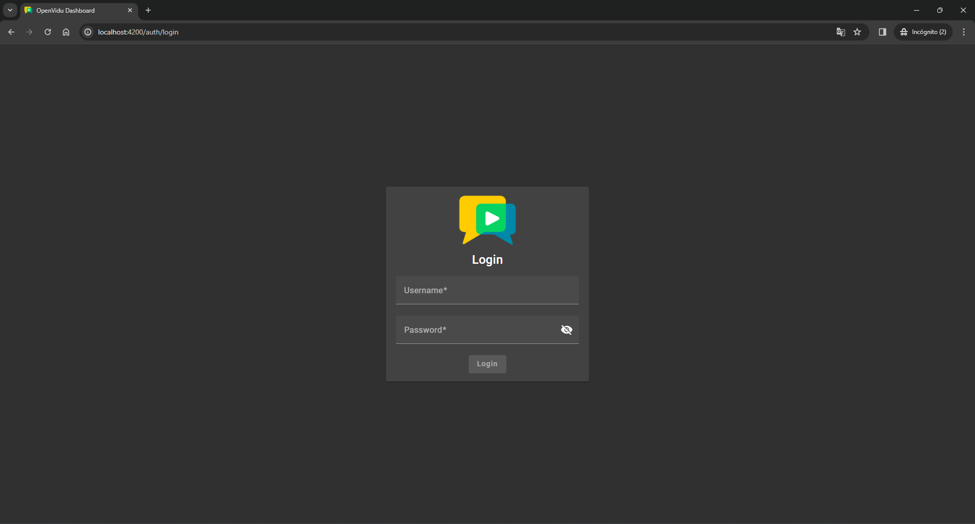 OpenVidu Dashboard login
