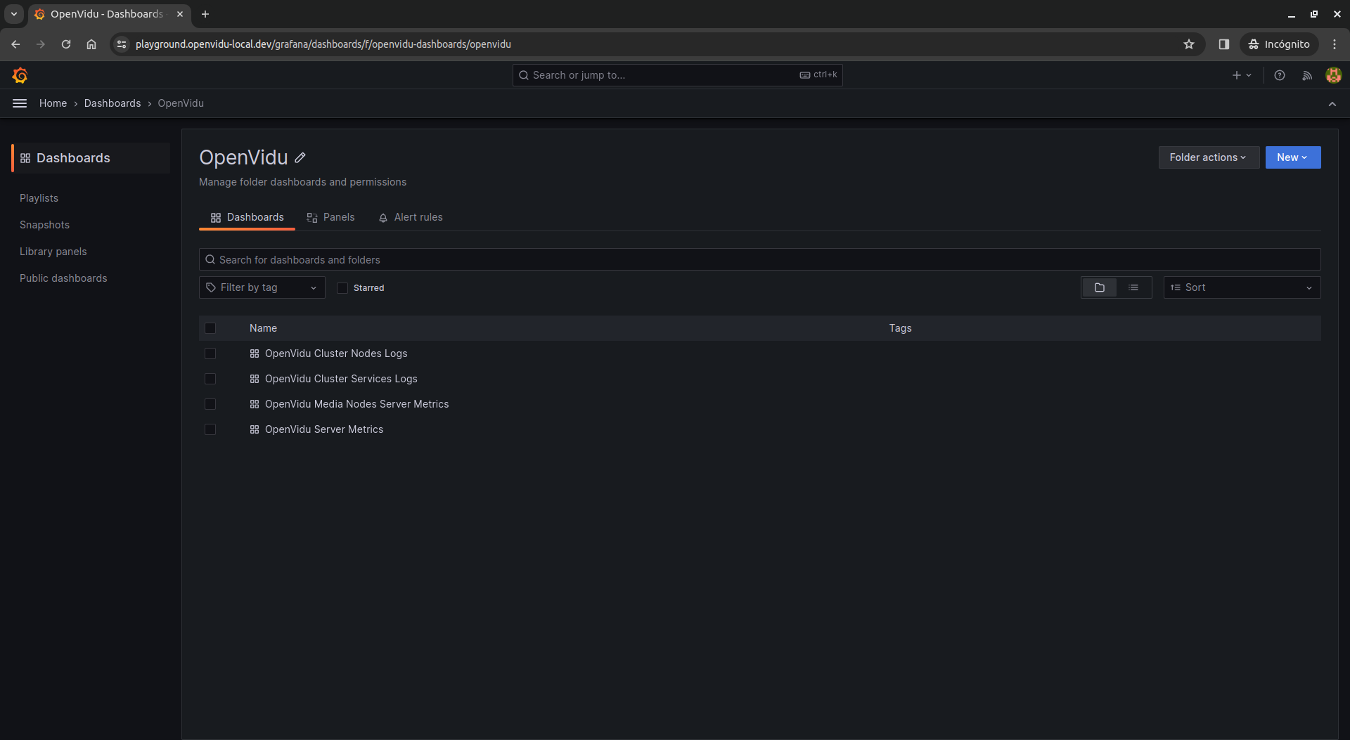 Grafana dashboards folder