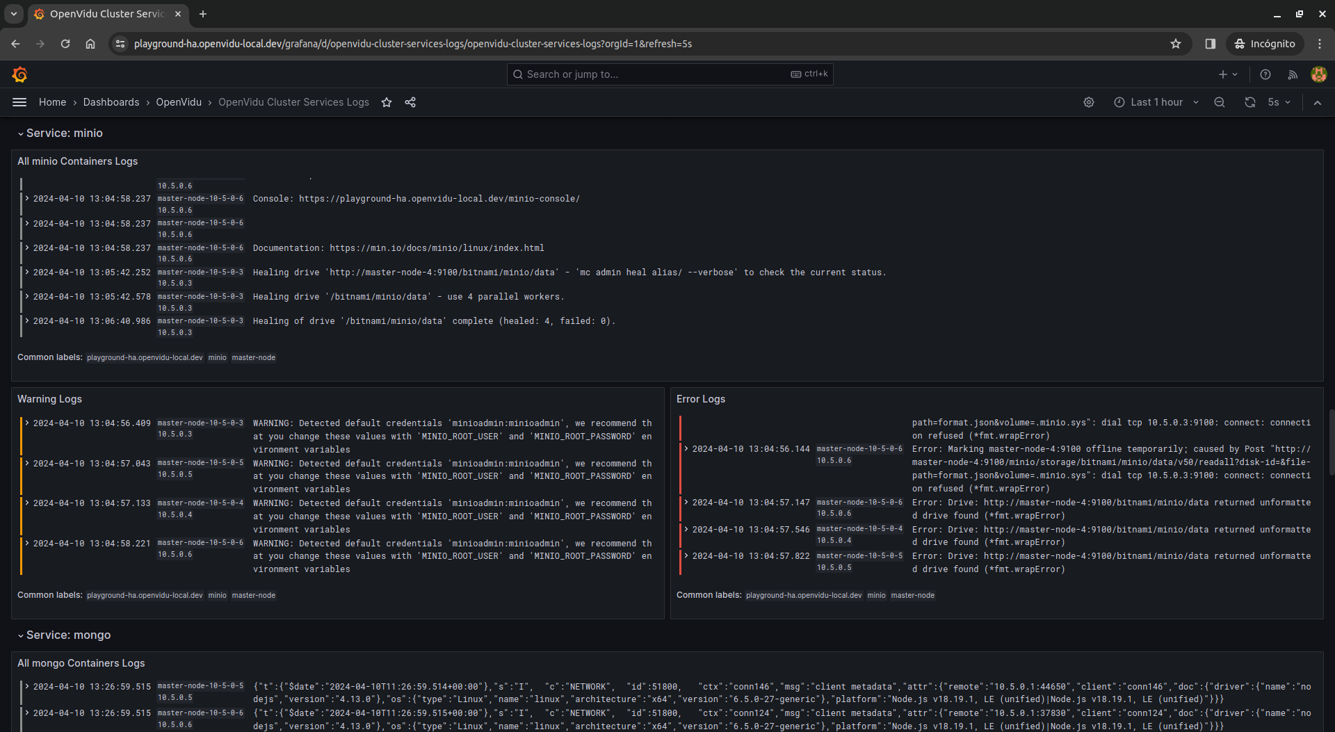 Cluster service logs