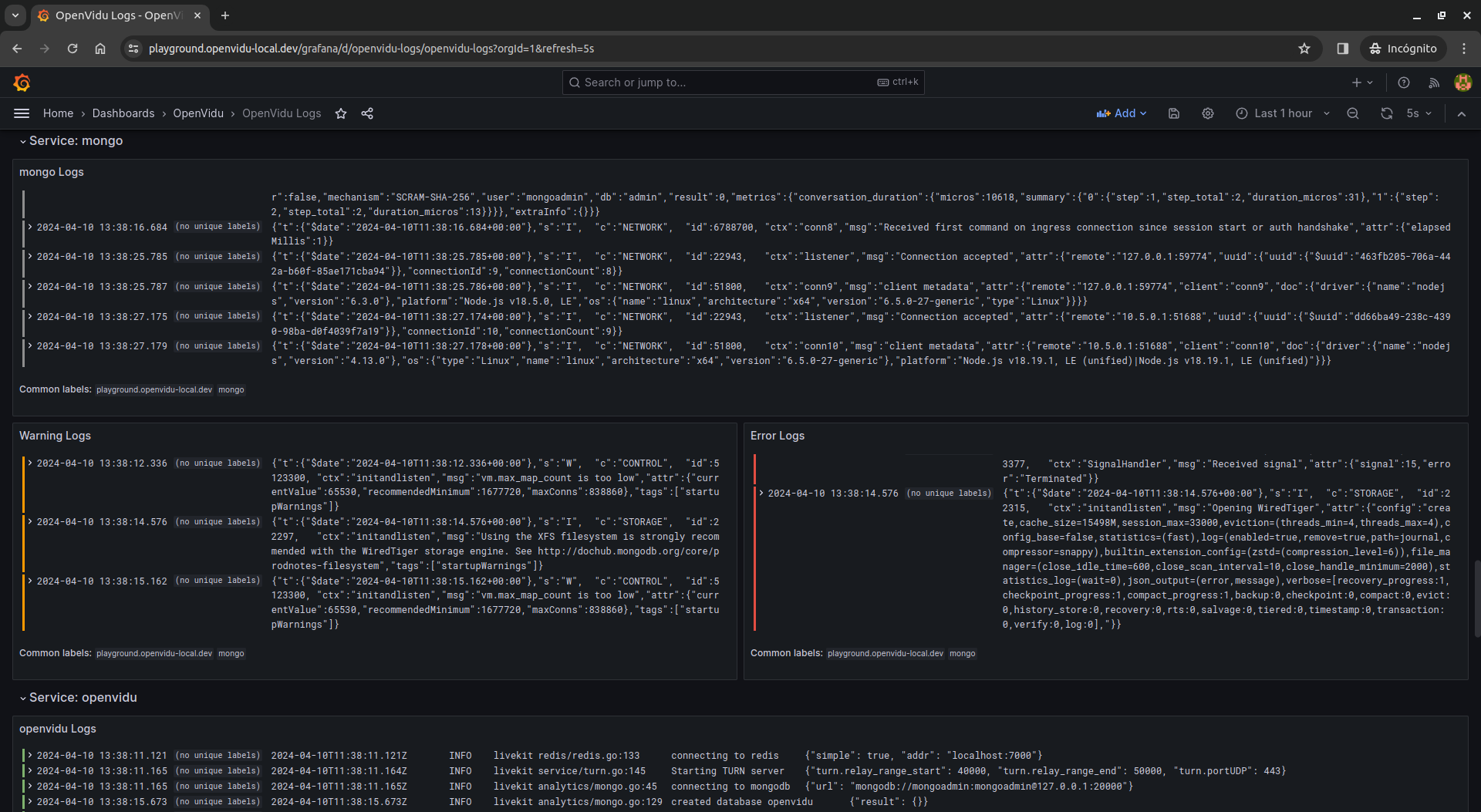 Single Node service logs