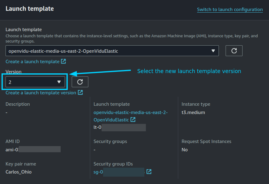 Change launch template version