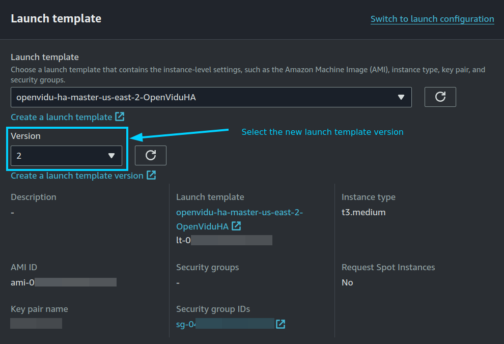 Change launch template version