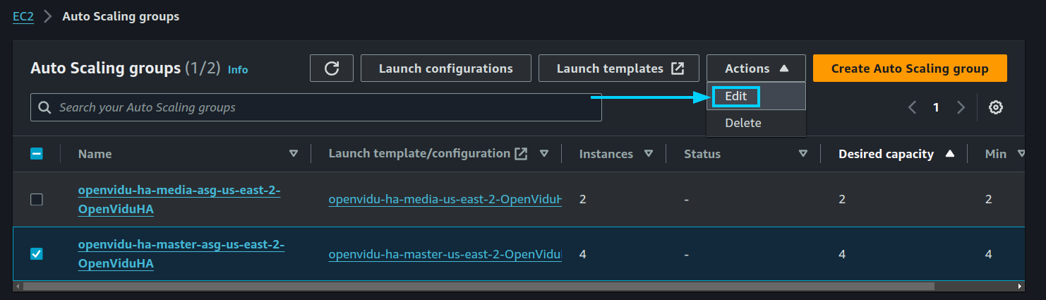 Edit Auto Scaling Group