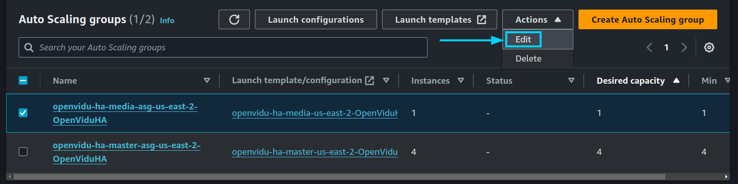Edit Auto Scaling Group