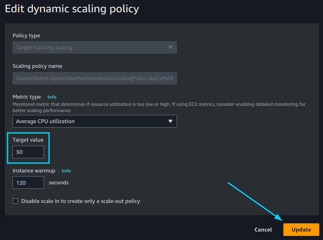 Edit Scaling Policies