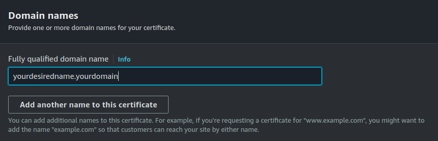 AWS Certificate Manager view