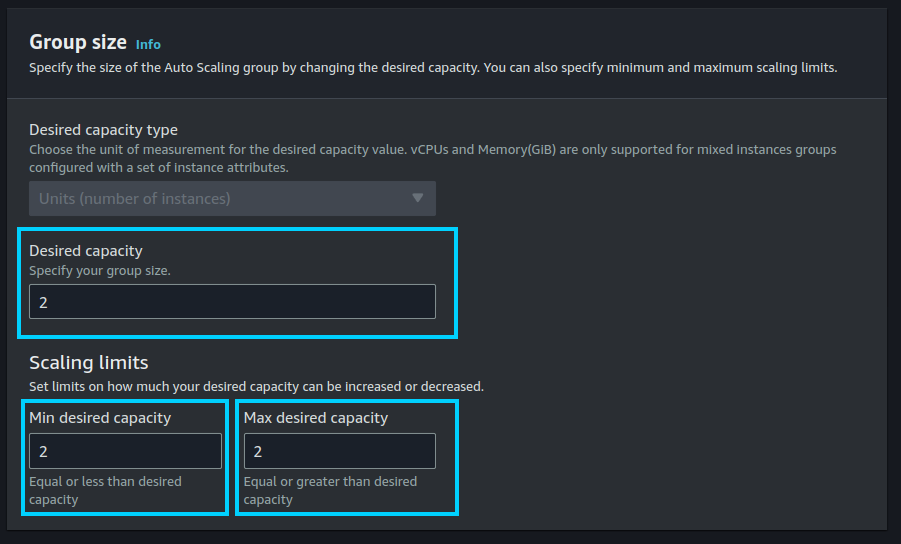 Set Desired Capacity to 2