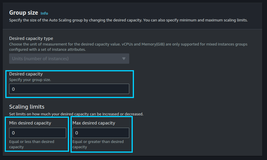 Set Desired Capacity to 0