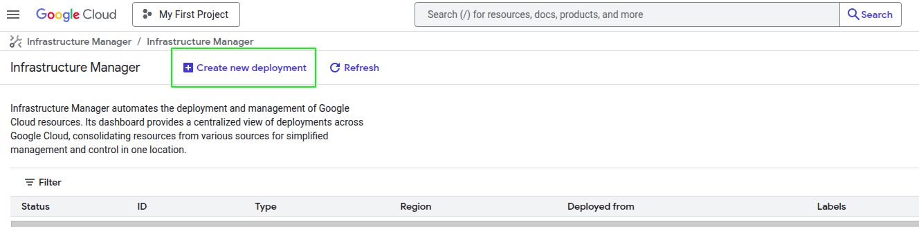 Google Cloud Platform create new deployment