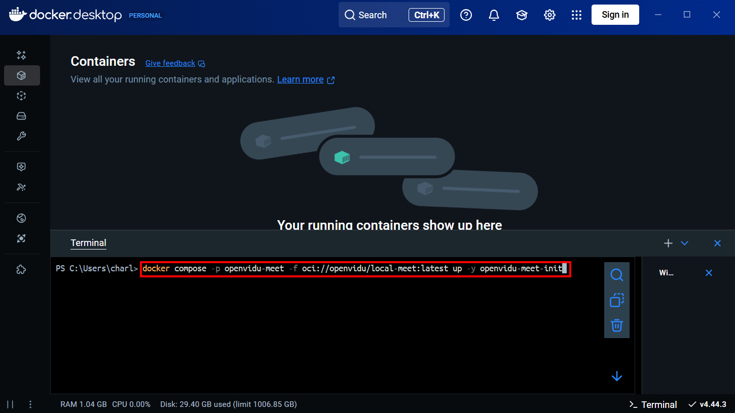 Docker Desktop - Run Command Community