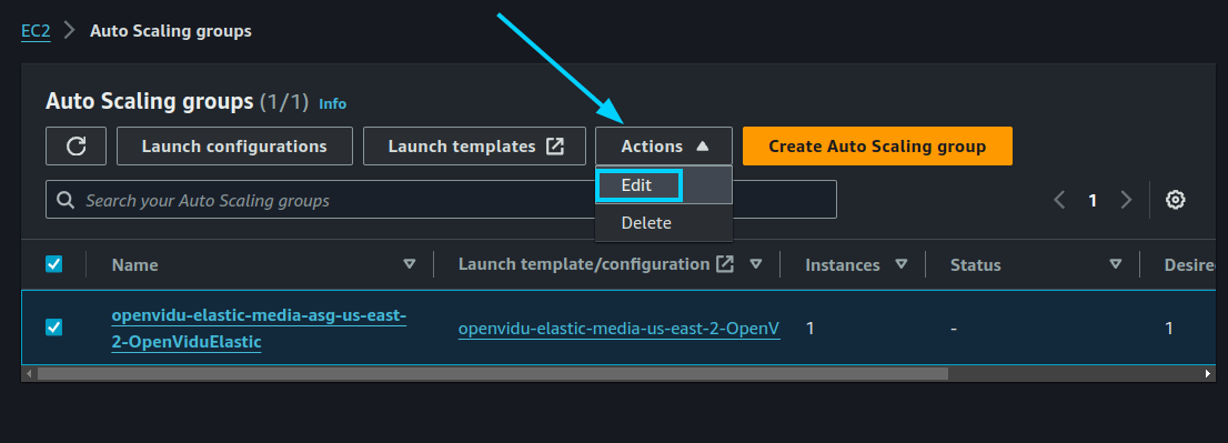 Edit Auto Scaling Group