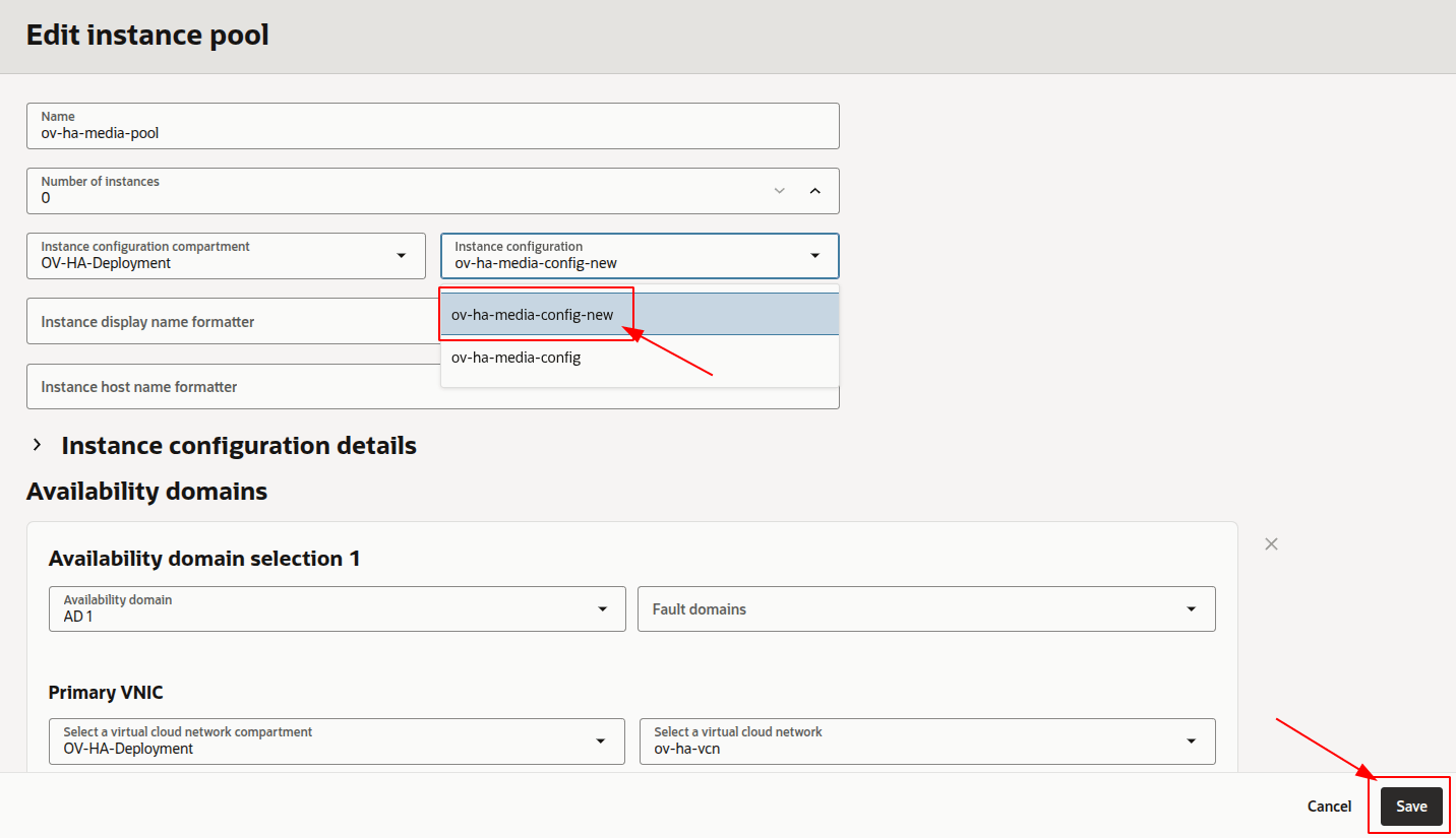 Change Instance Configuration in Pool