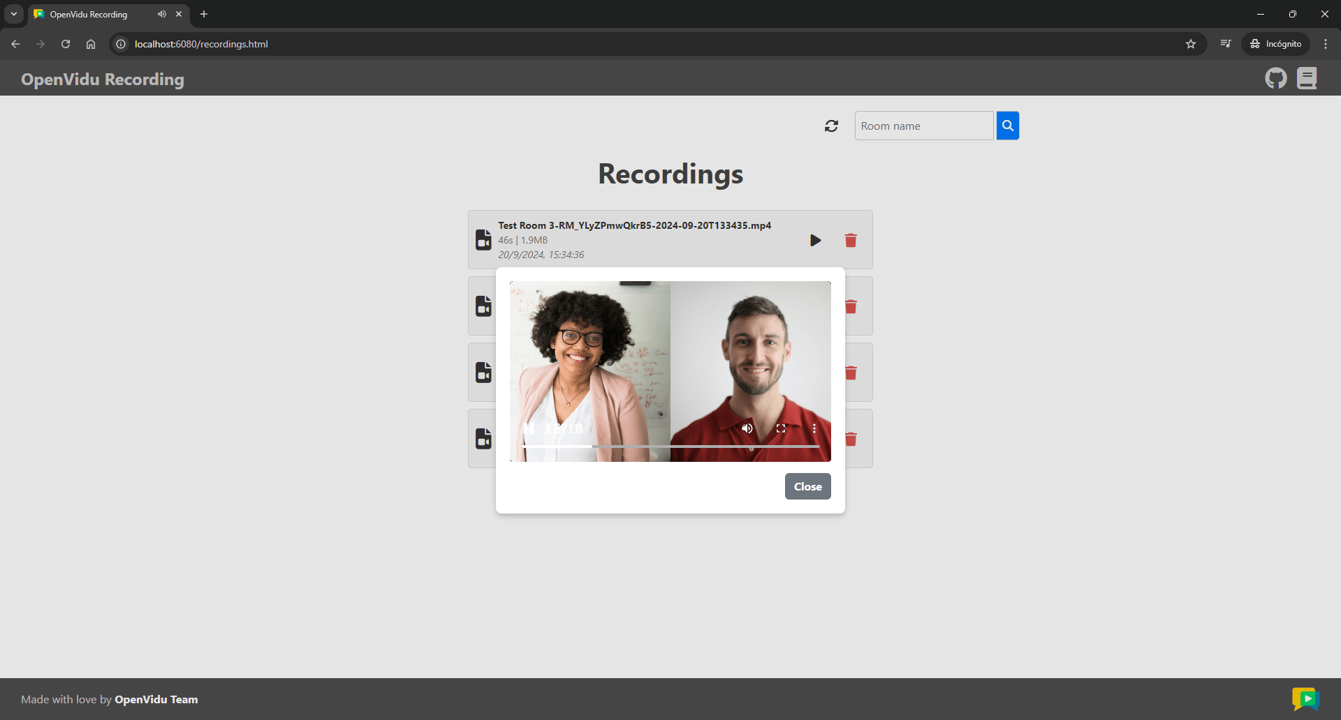 Recording playback in the general recording page