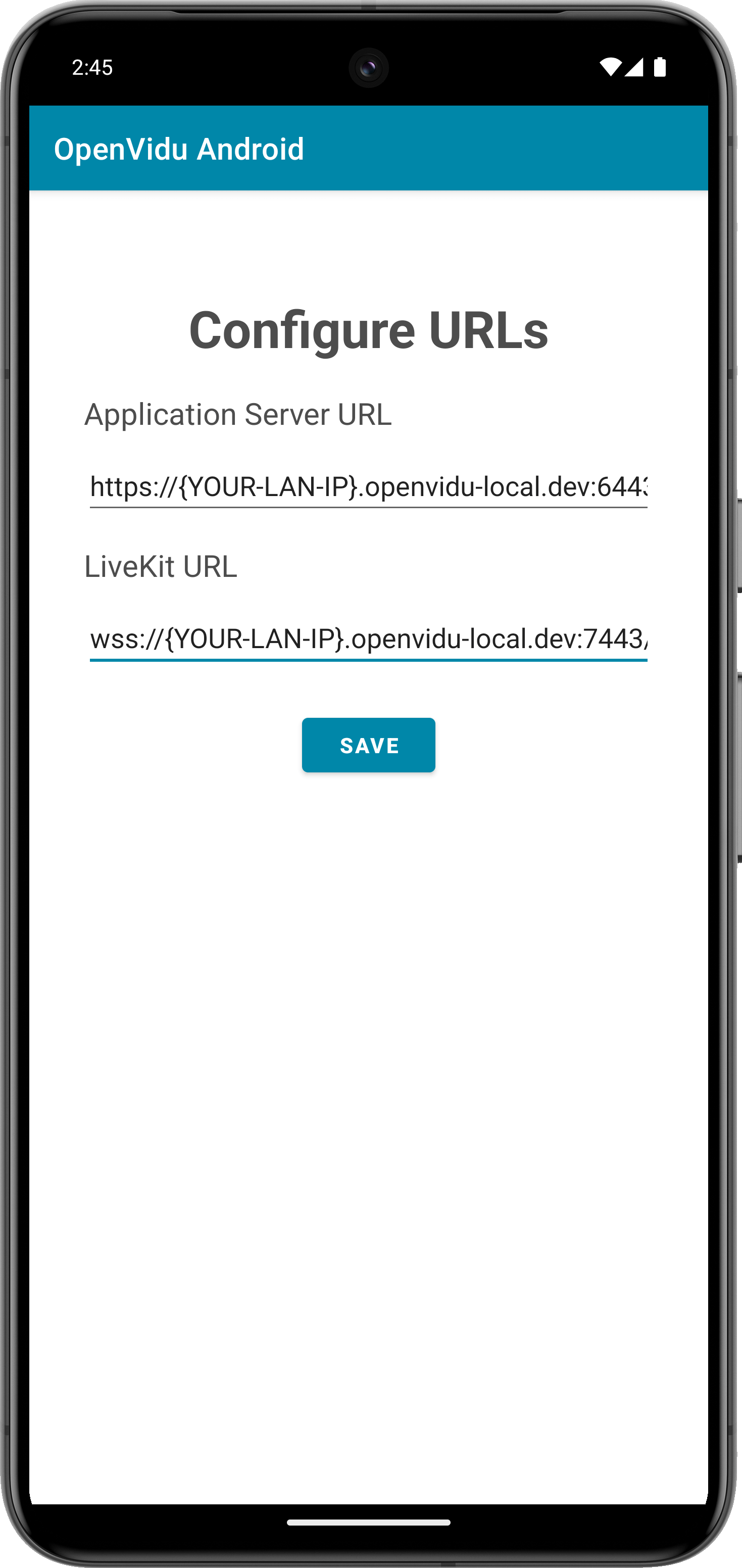 URL configuration of the Android tutorial app