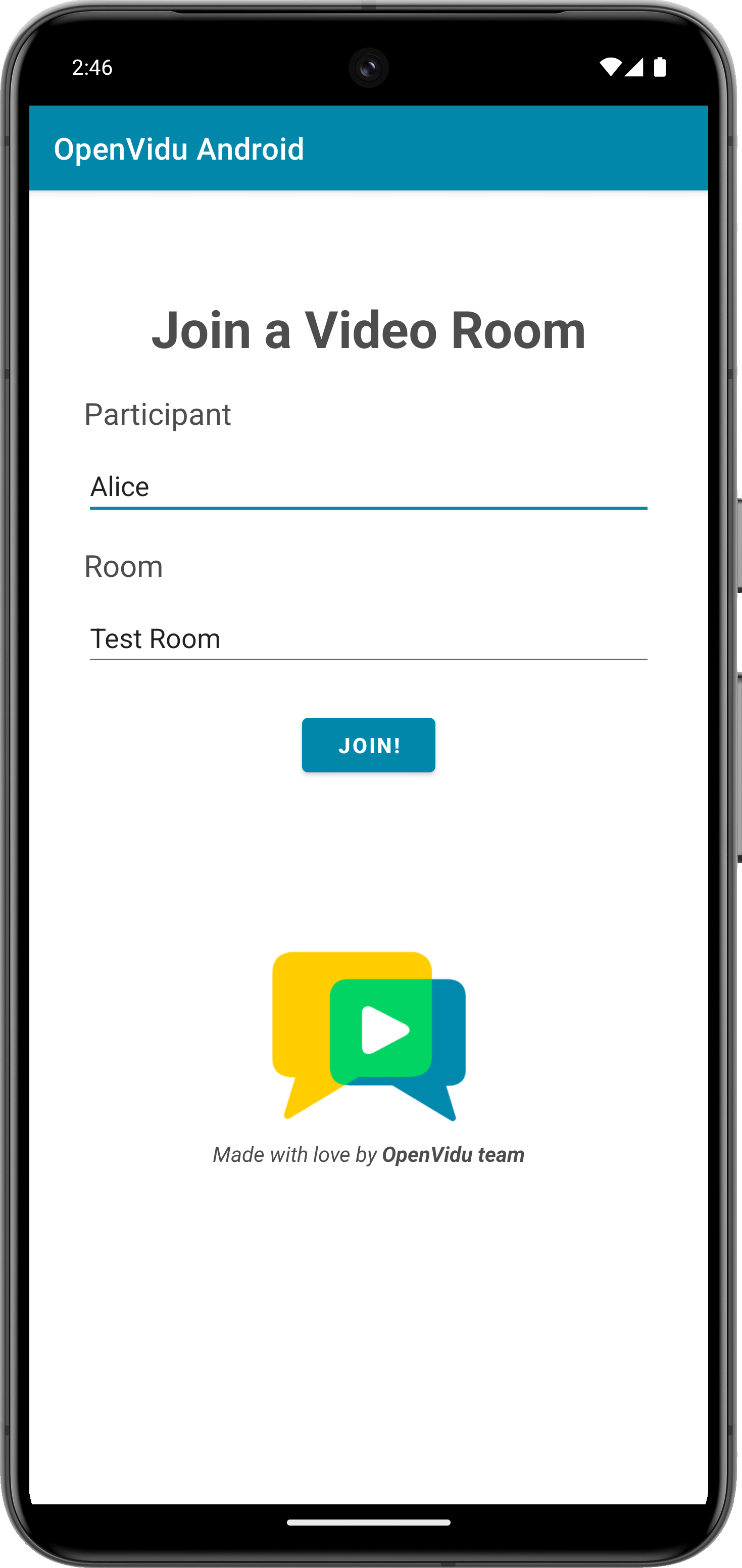Join screen of the Android tutorial app