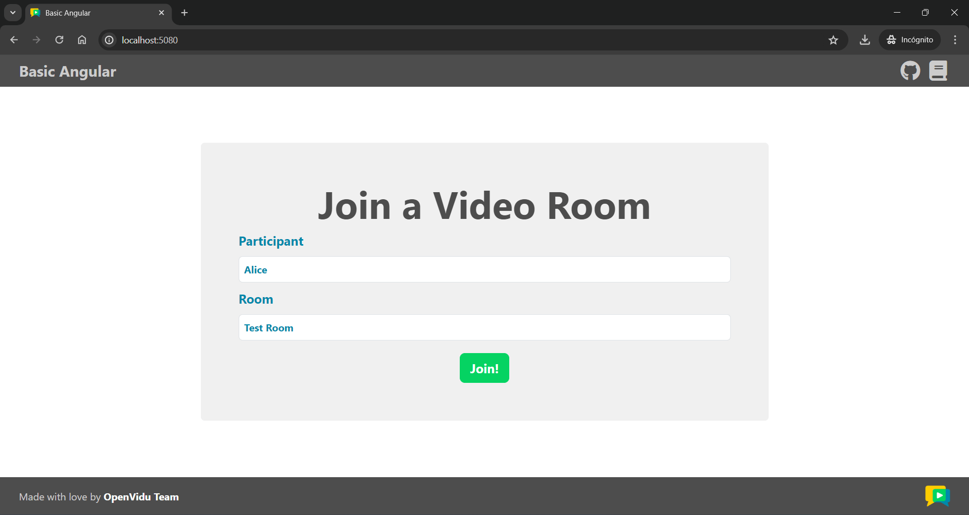 Join screen of the Angular tutorial app