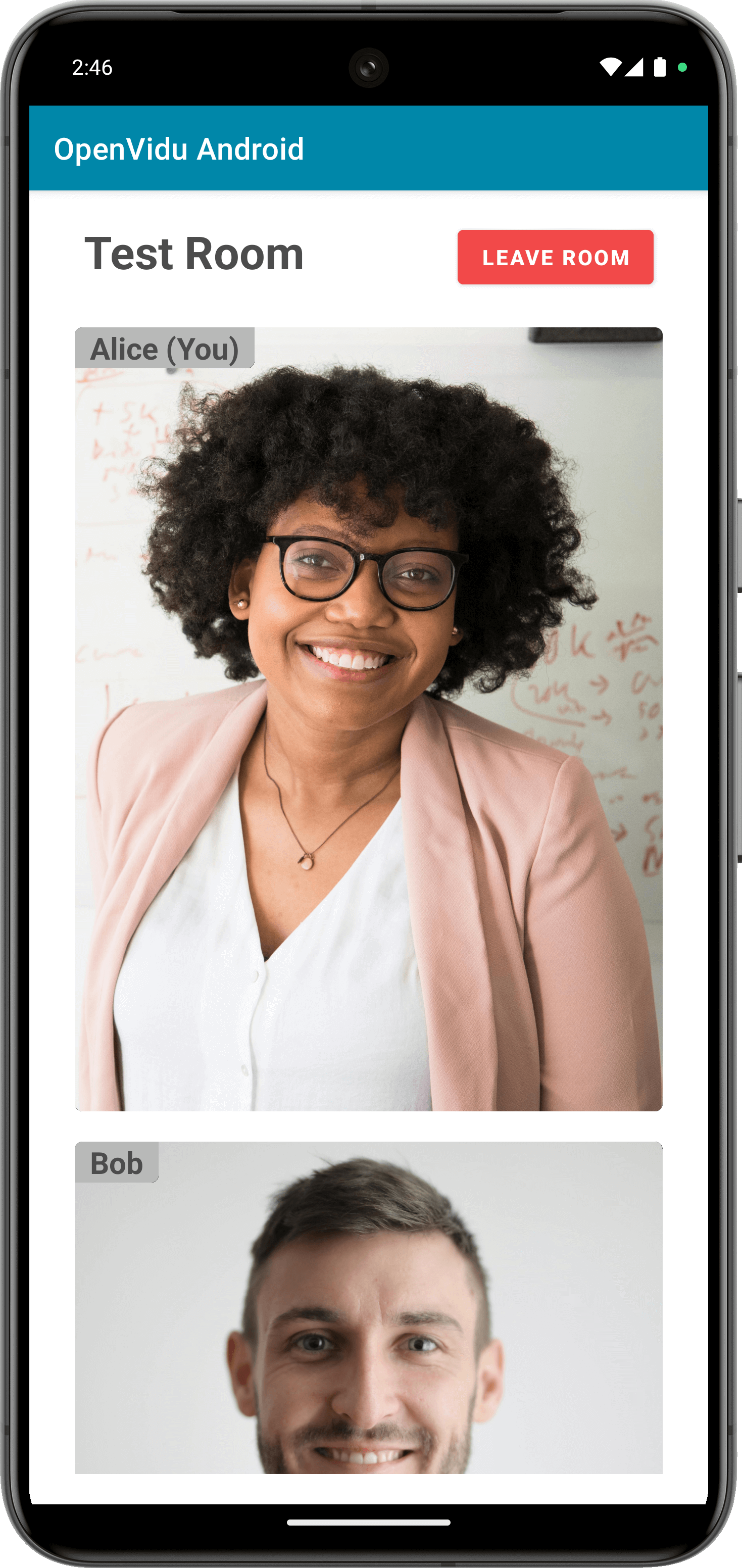 Video call room of the Android tutorial app
