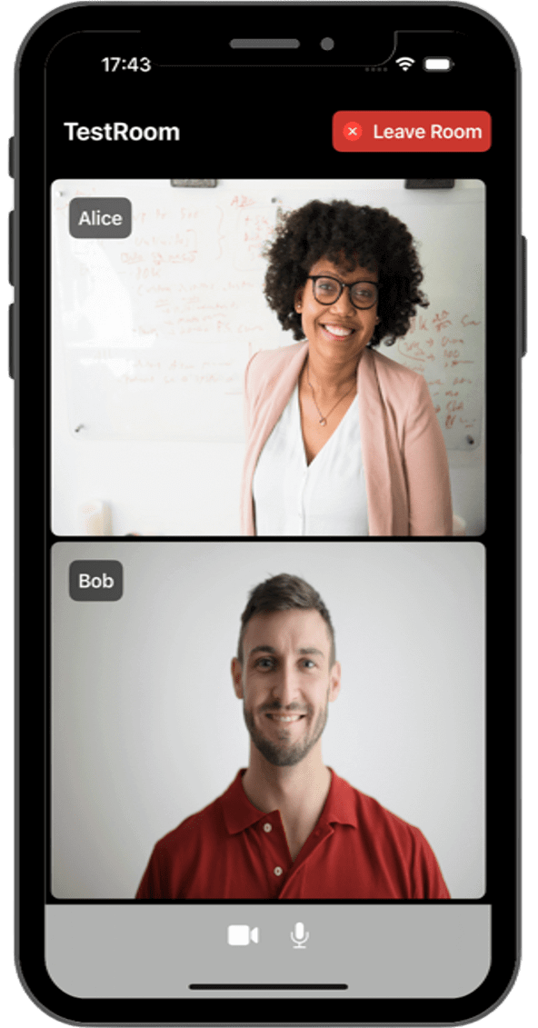 Video call room of the iOS tutorial app
