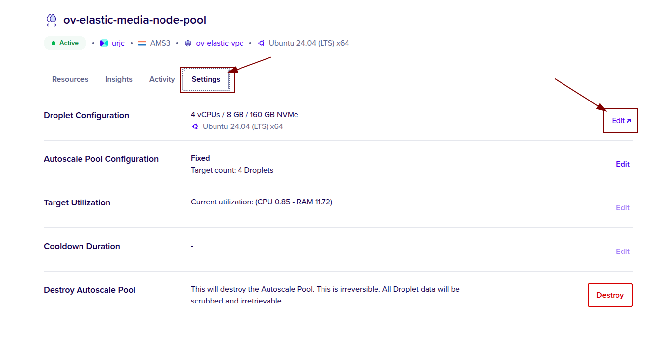 Edit Droplet Configuration Location Autoscale Pool