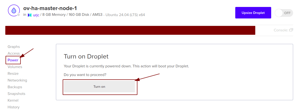 Turn on Master Node 1