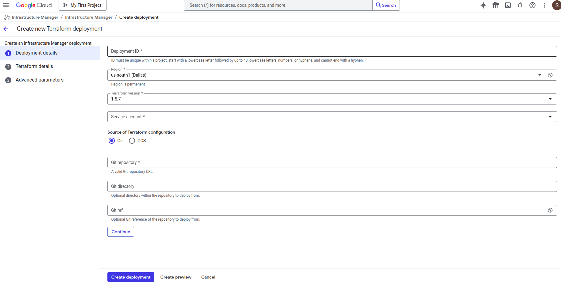 Google Cloud Platform create new deployment window