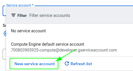Google Cloud Platform create new Service Account step 1