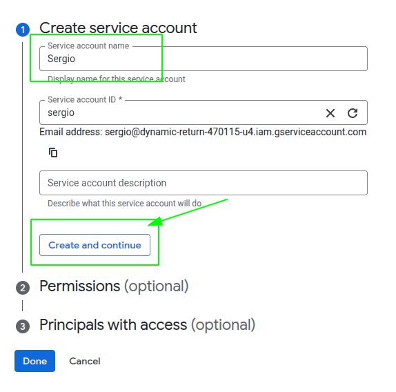 Google Cloud Platform create new Service Account step 2